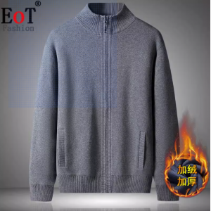 开衫拉链加绒加厚纯棉毛衣冬服外套