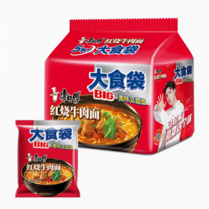 康师傅方便面红烧牛肉面145g*5袋装大食袋